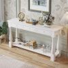 Console Table for Entryway Wood Sofa Table with Storage Drawers and Bottom Shelf for Hallway Living Room White Color