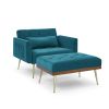 Recline Sofa Chair with Ottoman; Two Arm Pocket and Wood Frame include 1 Pillow; Teal (40.5&rdquo;x33&rdquo;x32&rdquo;)