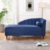 Velvet Upholstered Chaise Lounge Chair with one Pillow for Living Room. Rubber Wood Legs. Navy Blue (27.5'x64'x32')