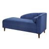 Velvet Upholstered Chaise Lounge Chair with one Pillow for Living Room. Rubber Wood Legs. Navy Blue (27.5'x64'x32')