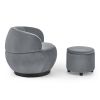 Swviel Barrel Chair with Black Stainless Steel Base; with Storage Ottoman; Velvet; Grey