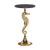 13" x 25" Gold Aluminum Sea Horse Accent Table with Black Marble Table Top; 1-Piece