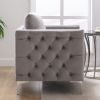 Modern Velvet Armchair Tufted Button Accent Chair Club Chair with Steel Legs for Living Room Bedroom; Grey