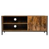 Retro Brown Industrial Style Indoor Living Room Louver Shape Double Door Double Shelf TV Cabinet XH