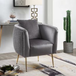 Natalie Gray Velvet Barrel Accent Chair with Metal Legs