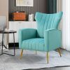 Modern Velvet Accent Chair with Arms;  Wingback Reading Chair with Gold Metal Legs;  Comfy Upholstered Single Leisure Sofa for Living Room Bedroom Clu