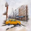 Taxi in the street sketch - 12x12 Print on canvas