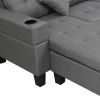 Sectional Sofa Set for Living Room with L Shape Chaise Lounge ; cup holder and Left or Right Hand Chaise Modern 4 Seat (Grey)