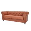 classic sofa 3-seat genuine leather solid wood oak feet