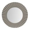 32 Inch Round Beveled Floating Wall Mirror with Corrugated Design Wooden Frame; Gray; DunaWest