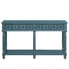 Retro Console Table Entryway Table 58" Long Sofa Table with 2 Drawers in Same Size and Bottom Shelf for Storage (Dark Blue)