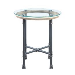 Brantley End Table in Clear Glass &amp; Sandy Gray Finish LV00436