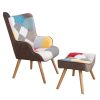 Chair and Ottoman Set; Accent Arm Chair with Footrest for Living Room; Upholstered Fabric Side Chair; Creative Splicing Cloth Surface; Colorful