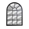 Window Pane Wooden Frame Floor Mirror with Arched Top; Black; DunaWest