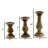 Pillar Shaped Wooden Candle Holder; Set of 3; Brown