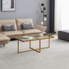 Minimalism rectangle coffee table; Golden metal frame with tempered glass tabletop