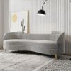 Modern multi-seat curved velvet sofa-light gray-with pillow-velvet