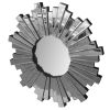 28 Inch Round Floating Wall Mirror with Sunburst Design Frame; Silver; DunaWest