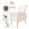 Velvet Accent Chair; Wingback Arm Chair with Gold Legs; Upholstered Single Sofa for Living Room Bedroom; White