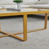 Minimalism rectangle coffee table; Golden metal frame with tempered glass tabletop