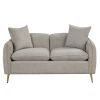 57.8" Velvet Upholstered Loveseat Sofa; Loveseat Couch with 2 Pillows Modern Sofa with Golden Metal Legs for Small Spaces; Living Room; Apartment; Gra