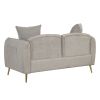 57.8" Velvet Upholstered Loveseat Sofa; Loveseat Couch with 2 Pillows Modern Sofa with Golden Metal Legs for Small Spaces; Living Room; Apartment; Gra