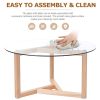 ON-TREND Round Glass Coffee Table Modern Cocktail Table Easy Assembly with Tempered Glass Top & Sturdy Wood Base; Natural (OLD SKU: WF190112AAL)