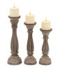 Benzara Handmade Wooden Candle Holder with Pillar Base Support; Distressed Brown; Set of 3