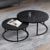 Modern Round Nesting Coffee Table Set of 2 with Black Faux Marble Top,Metal Frame