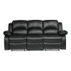 Comfortable Double Reclining Sofa 1pc Black Bonded Leather Match Solid Wood Plywood Frame Living Room Furniture