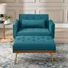 Recline Sofa Chair with Ottoman; Two Arm Pocket and Wood Frame include 1 Pillow; Teal (40.5&rdquo;x33&rdquo;x32&rdquo;)