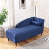 Velvet Upholstered Chaise Lounge Chair with one Pillow for Living Room. Rubber Wood Legs. Navy Blue (27.5'x64'x32')