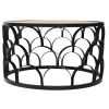 32 Inch Round Coffee Table; Mango Wood Top; Lattice Cut Out Metal Frame; Brown; Black; DunaWest