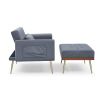 Recline Sofa Chair with Ottoman; Two Arm Pocket and Wood Frame include 1 Pillow; Grey (40.5&rdquo;x33&rdquo;x32&rdquo;)