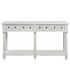 Retro Console Table Entryway Table 58" Long Sofa Table with 2 Drawers in Same Size and Bottom Shelf for Storage (Antique White)