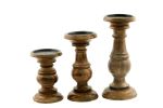 Pillar Shaped Wooden Candle Holder; Set of 3; Brown