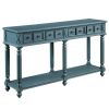 Retro Console Table Entryway Table 58" Long Sofa Table with 2 Drawers in Same Size and Bottom Shelf for Storage (Dark Blue)