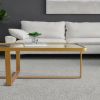 Minimalism rectangle coffee table; Golden metal frame with tempered glass tabletop