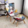 Chair and Ottoman Set; Accent Arm Chair with Footrest for Living Room; Upholstered Fabric Side Chair; Creative Splicing Cloth Surface; Colorful