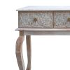 2 Drawer Mango Wood Console Table with Floral Carved Front; Brown and White