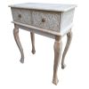 2 Drawer Mango Wood Console Table with Floral Carved Front; Brown and White