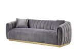 Elchanon Sofa w/2 Pillows in Gray Velvet &amp; Gold Finish 55670