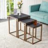 Modern minimalist black MDF end table and side table; three piece combination small coffee table with dark gold metal legs; Square bedside table in li