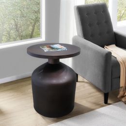 24 Inch Metal Frame End Table with Round Top and Bottle Shape Base; Garnet Red; DunaWest