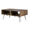 Betsy 42 Inch Reclaimed Wood Rectangle Farmhouse Coffee Table With Storage; Iron Legs; Natural Brown; DunaWest