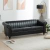 84'' Black PU Rolled Arm Chesterfield Three Seater Sofa.