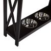 31.5"H Modern Console Table with Dog Bowls; X Frame Narrow Sofa Table; Cat Feeding Station for Living Room Entry; Nut Brown and Black