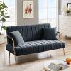 [New Design] Modern and comfortable Dark Grey Australian cashmere fabric sofa; comfortable loveseat with two throw pillows