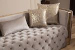 Naomi Button Tufted Sofa with Velvet Fabric and Gold Accent in Off White