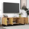 ON-TREND TV Stand Entertainment Cabinet with 4 Textured Rattan Doors and 2 Adjustable Panels; Wooden Farmhouse TV Console Table for TVs up to 65inches